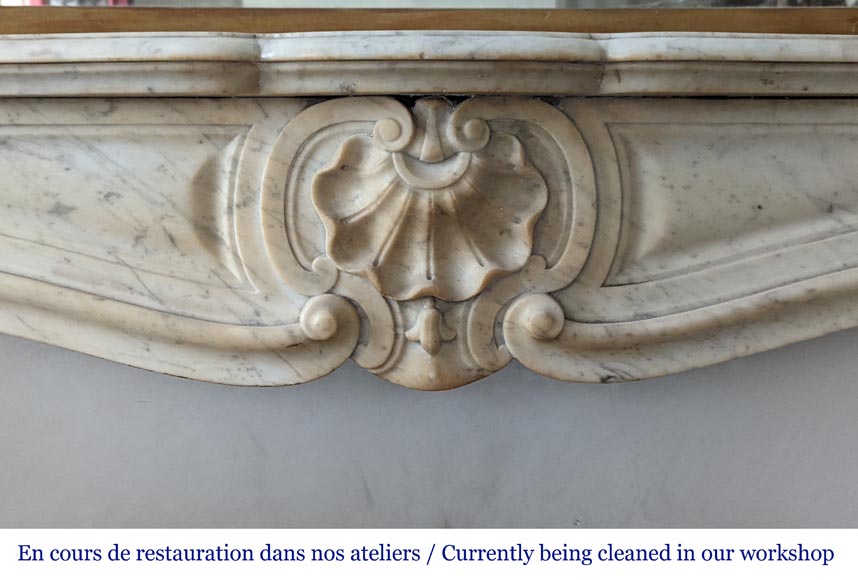 Louis XV style mantel with three shells in Carrara marble-1