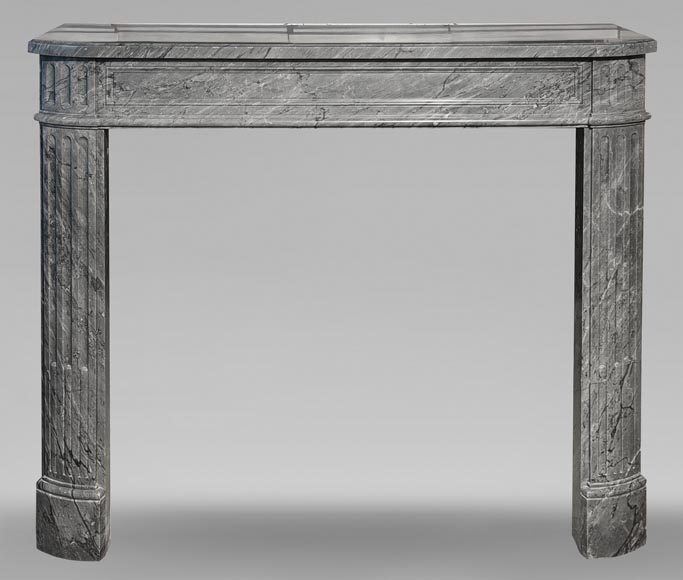 Louis XVI style Bleu Turquin marble fireplace with fluted legs Louis XVI style Bleu Turquin marble fireplace with fluted legs-0
