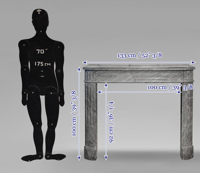 Louis XVI style Bleu Turquin marble fireplace with fluted legs Louis XVI style Bleu Turquin marble fireplace with fluted legs-9