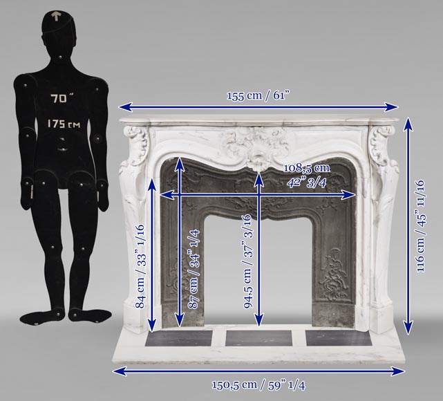 Louis XV style mantel in veined statuary marble-16