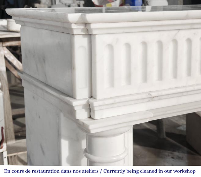 Louis XVI style fireplace in Carrara marble, with detached columns-3