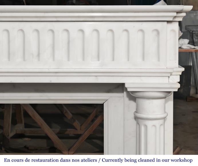 Louis XVI style fireplace in Carrara marble, with detached columns-7