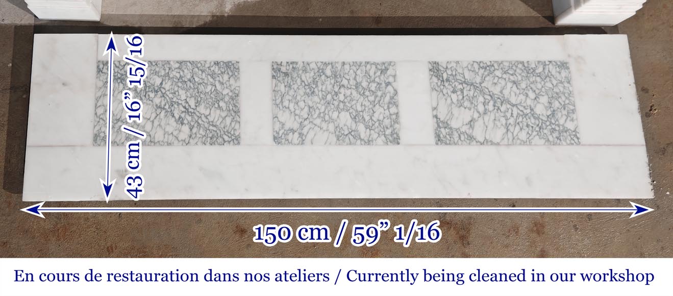 Louis XVI style fireplace in Carrara marble, with detached columns-9