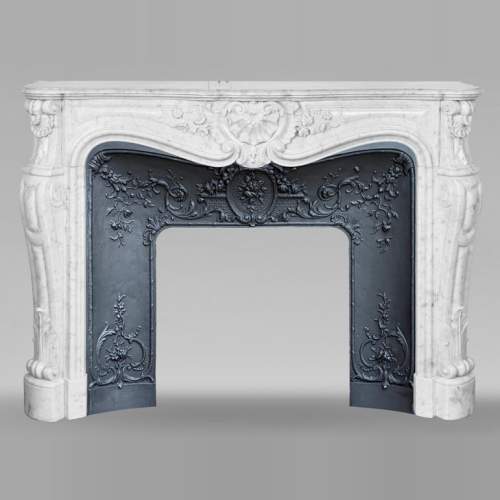 Louis XV style Carrara marble fireplace with floral decoration