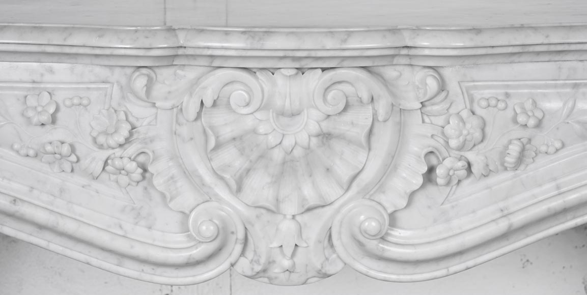 Louis XV style Carrara marble fireplace with floral decoration-1