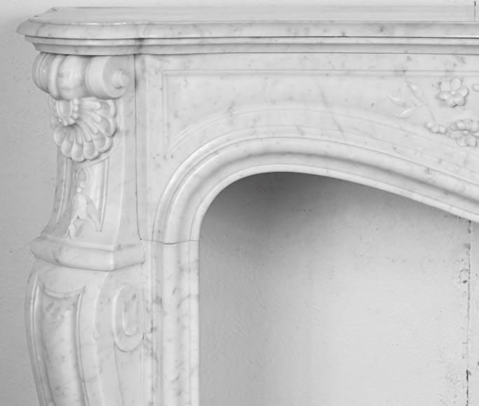 Louis XV style Carrara marble fireplace with floral decoration-4
