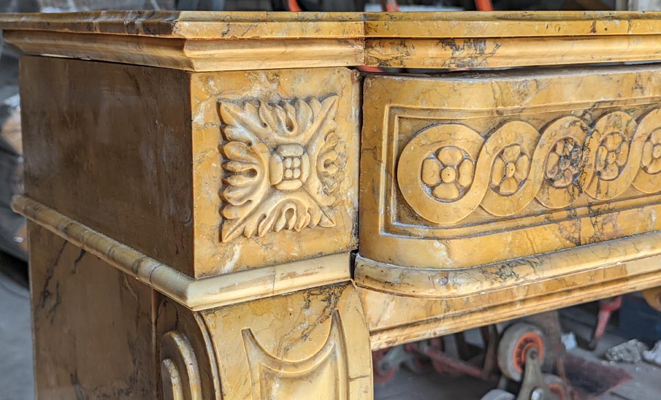 Louis XVI style mantel adorned with interlacing flowers in Sienna Brocatelle.-3