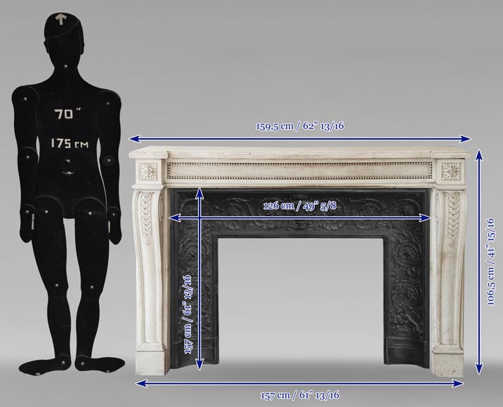 Louis XVI periode mantel in statuary marble adorned with a string of pearls-14