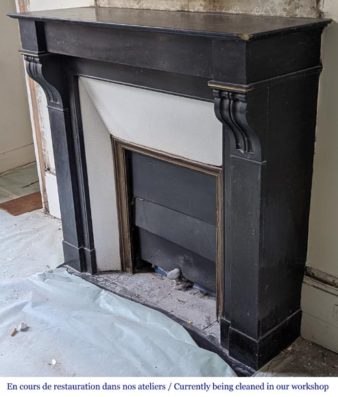 Napoleon III style mantel with modillion in fine black Belgian marble-5