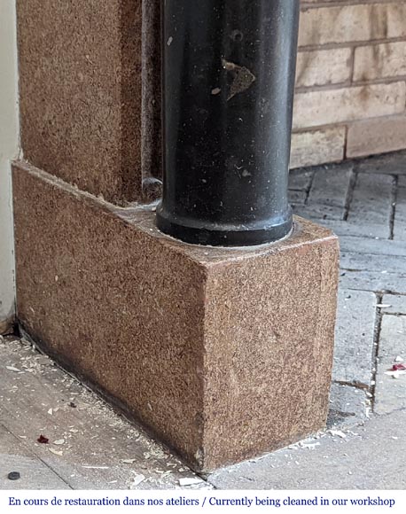 Two-tone Directoire-style granite mantel with detached black marble columns-4