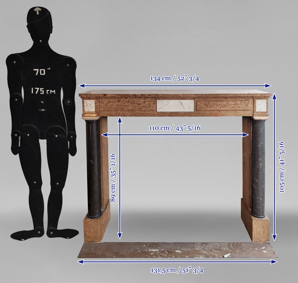Two-tone Directoire-style granite mantel with detached black marble columns-10