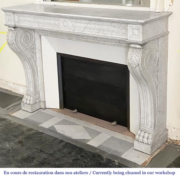 Napoleon III period fireplace with lion's paw feet, in Carrara marble Napoleon III period fireplace with lion's paw feet, in Carrara marble-5