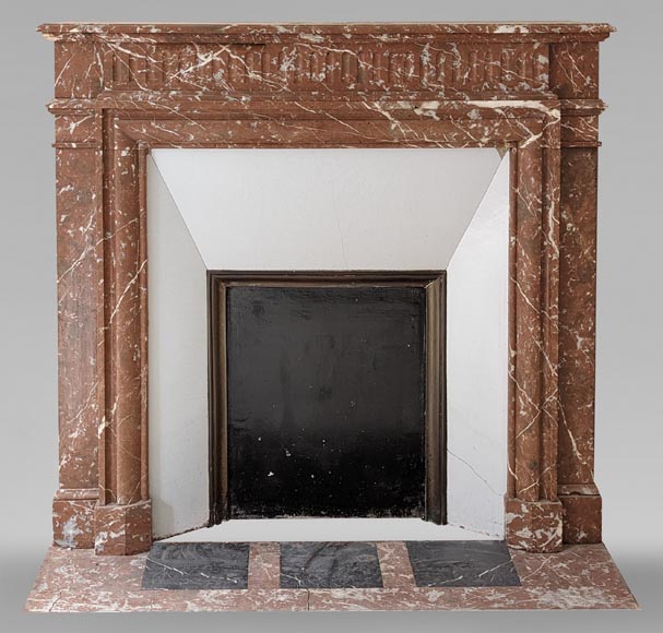 Louis XVI style mantel with acroterion in Rouge du Nord marble-0