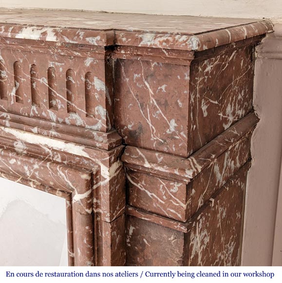 Louis XVI style mantel with acroterion in Rouge du Nord marble-6