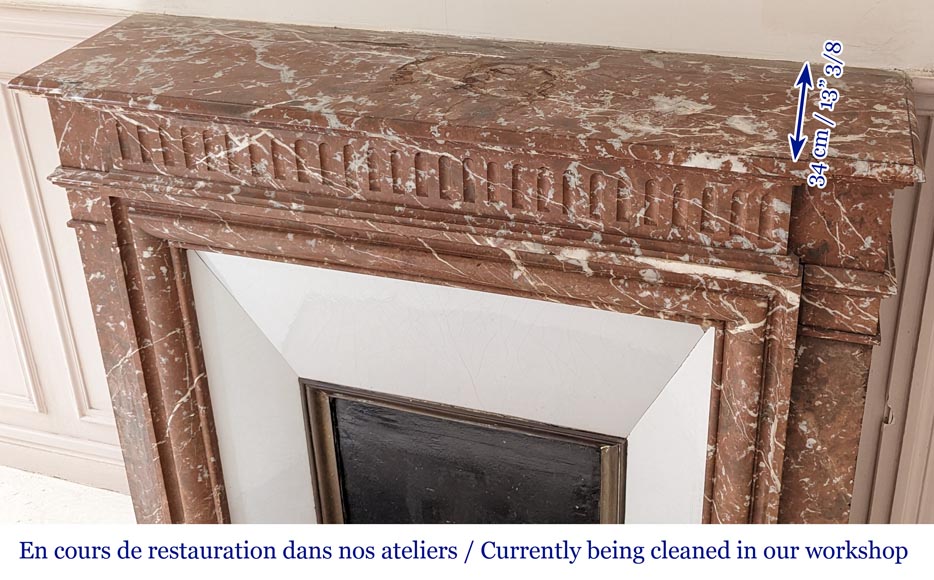 Louis XVI style mantel with acroterion in Rouge du Nord marble-9