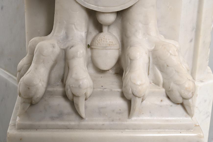 Carved Napoleon III style mantelpiece with chimeras in Carrara marble-11