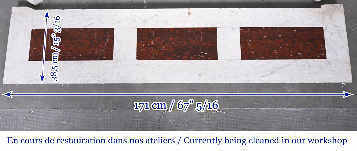 A highly sculpted Louis XV style fireplace in Carrara marble, decorated with a shell motif.-14