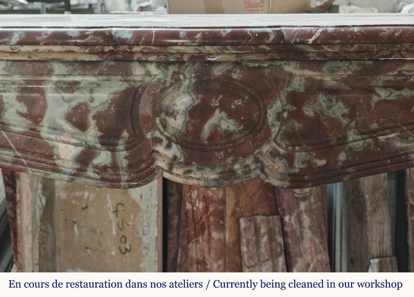 Louis XV style Pompadour mantel in Rouge du Nord marble-1