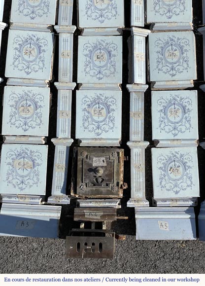 Loebnitz Paris, white ceramic stove with blue decoration-2