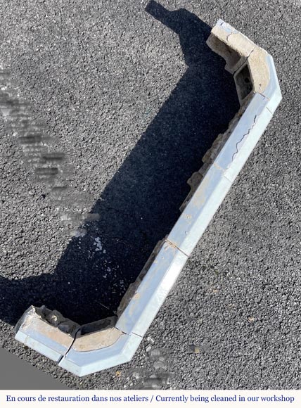 Loebnitz Paris, white ceramic stove with blue decoration-5