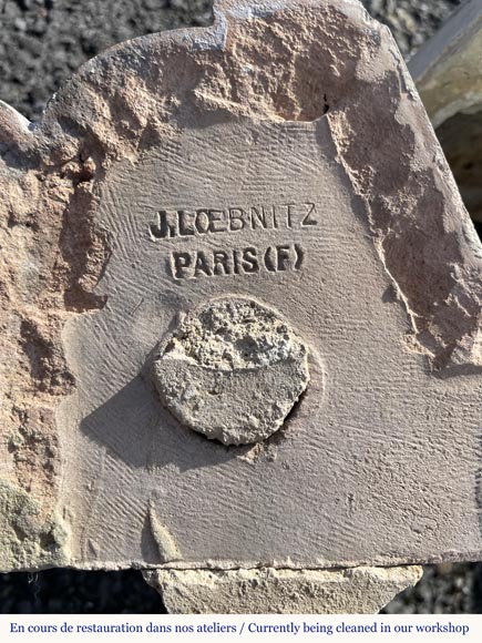 Loebnitz Paris, white ceramic stove with blue decoration-7