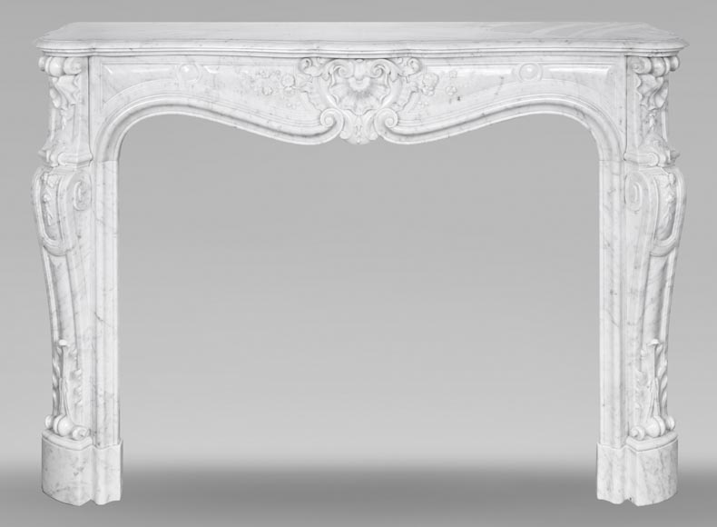 Louis XV style fireplace in Carrara marble, decorated with a floral shell motif-0