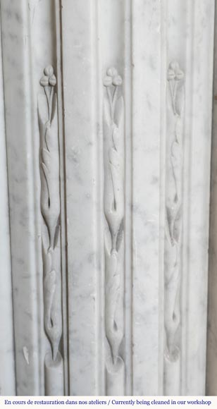  Louis XVI style fireplace in Carrara marble with rounded corners, decorated with rudenture-4