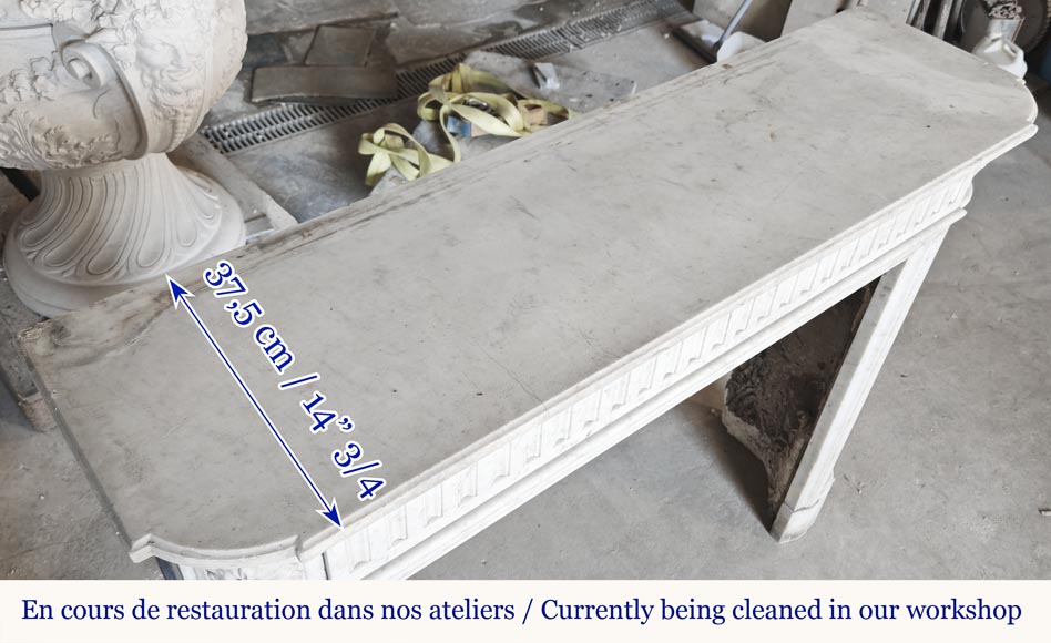  Louis XVI style fireplace in Carrara marble with rounded corners, decorated with rudenture-8