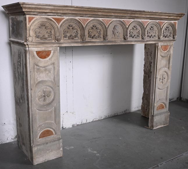 Neo-Renaissance-Style Mantelpiece in Stone and Marble, 19th century-2