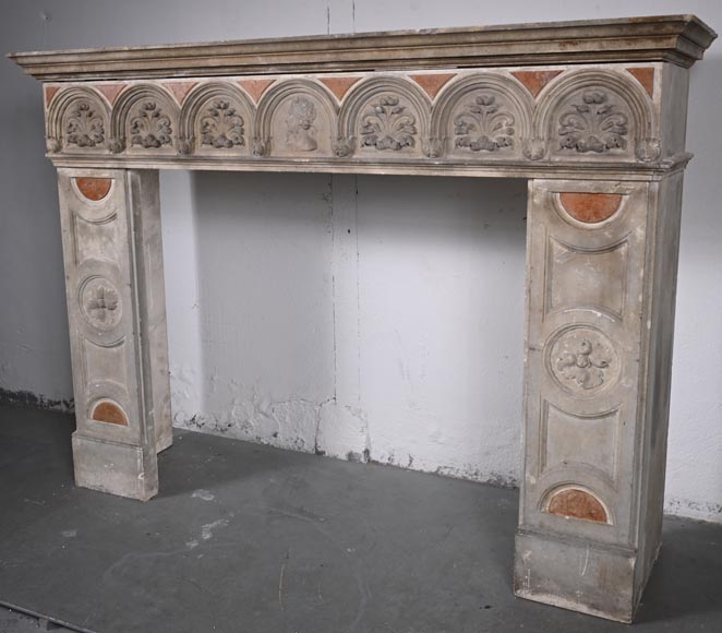 Neo-Renaissance-Style Mantelpiece in Stone and Marble, 19th century-5