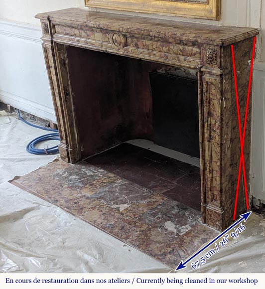 Louis XVI period mantel adorned with a rose window carved in Aleppo Breche-5