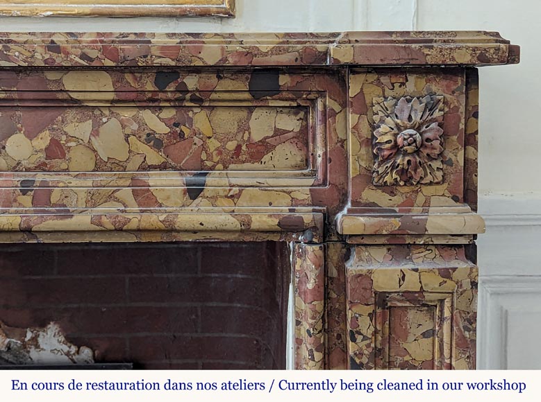 Louis XVI period mantel adorned with a rose window carved in Aleppo Breche-6