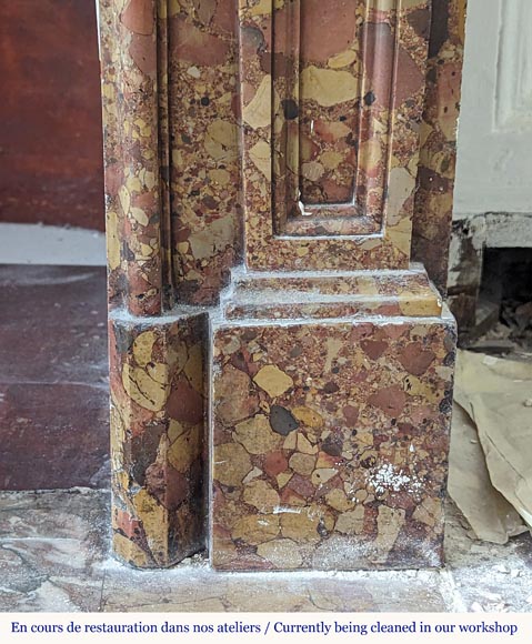 Louis XVI period mantel adorned with a rose window carved in Aleppo Breche-7