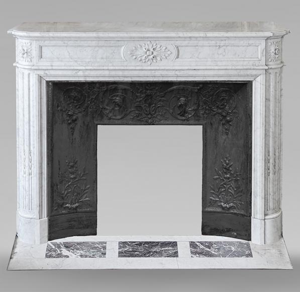 Louis XVI style Carrara marble mantel with rounded corners-0