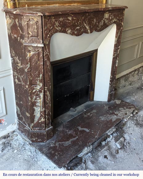 Pompadour mantel in the Louix XV style, carved in Northern red marble-2