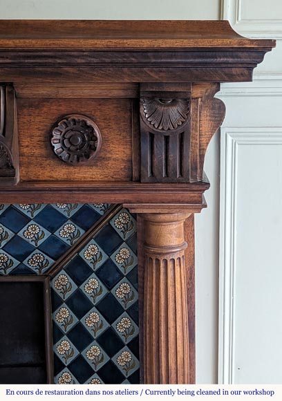 Napoleon III style mantel with carved walnut wood detached columns-7