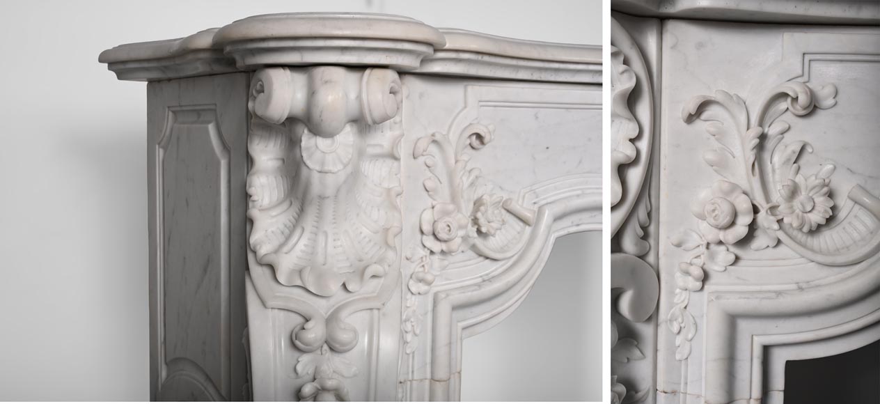 Jules CANTINI (attributed to) - Large Napoleon III style mantel in highly carved Carrara marble-7