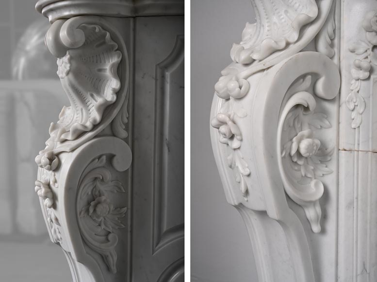 Jules CANTINI (attributed to) - Large Napoleon III style mantel in highly carved Carrara marble-8