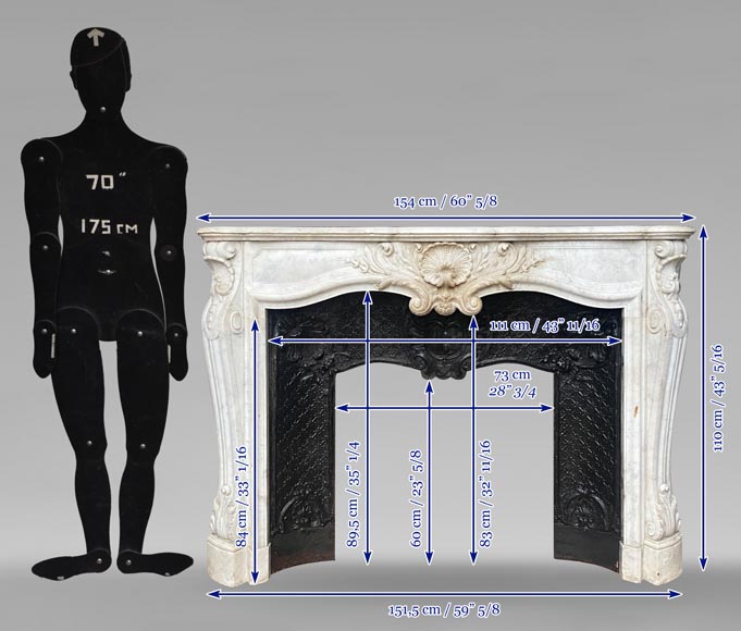 Louis XV style mantel with shell framed by palmettes carved in Carrara marble-11