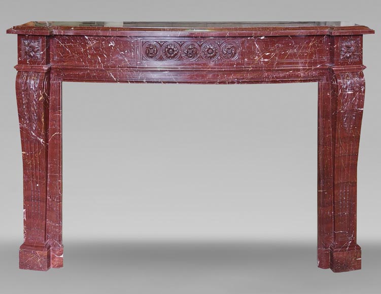 Louis XVI style mantel with rosette carved in red marble-0