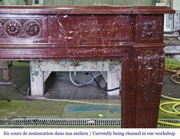 Louis XVI style mantel with rosette carved in red marble-7