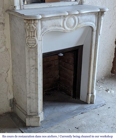 Louis XV style Pompadour model mantelpiece in Carrara marble, decorated with shells-2
