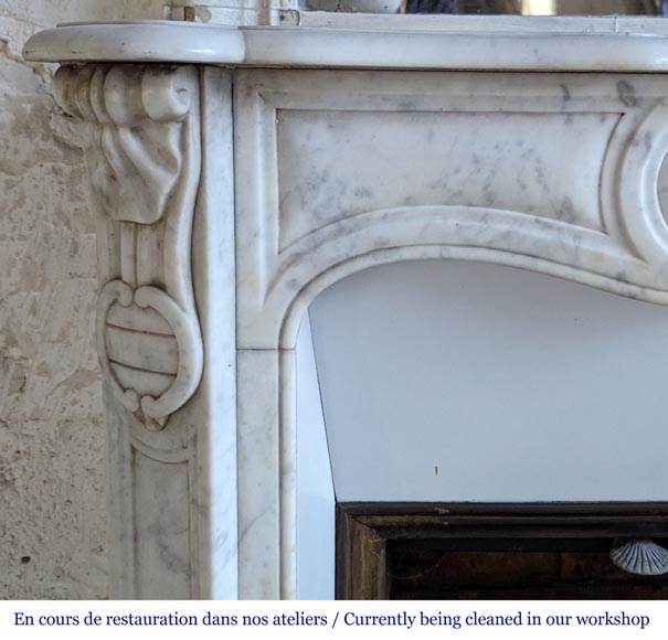 Louis XV style Pompadour model mantelpiece in Carrara marble, decorated with shells-3
