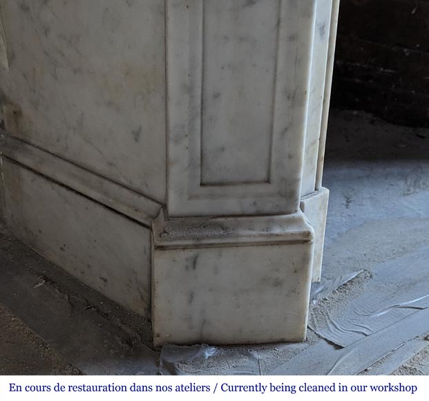 Louis XV style Pompadour model mantelpiece in Carrara marble, decorated with shells-4