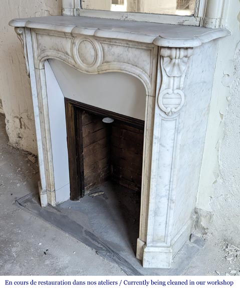 Louis XV style Pompadour model mantelpiece in Carrara marble, decorated with shells-5