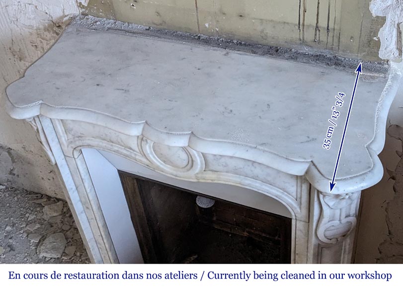 Louis XV style Pompadour model mantelpiece in Carrara marble, decorated with shells-8