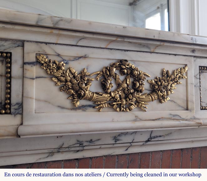 Louis XVI style bronze mantel in Panazeau marble-2