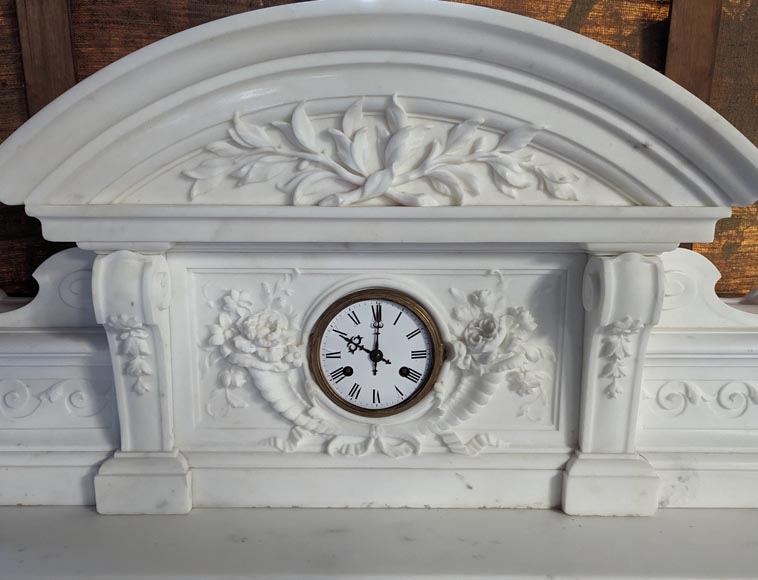 Napoleon III style mantelpiece in Statuario Carrara marble, with mantel top including a clock-1