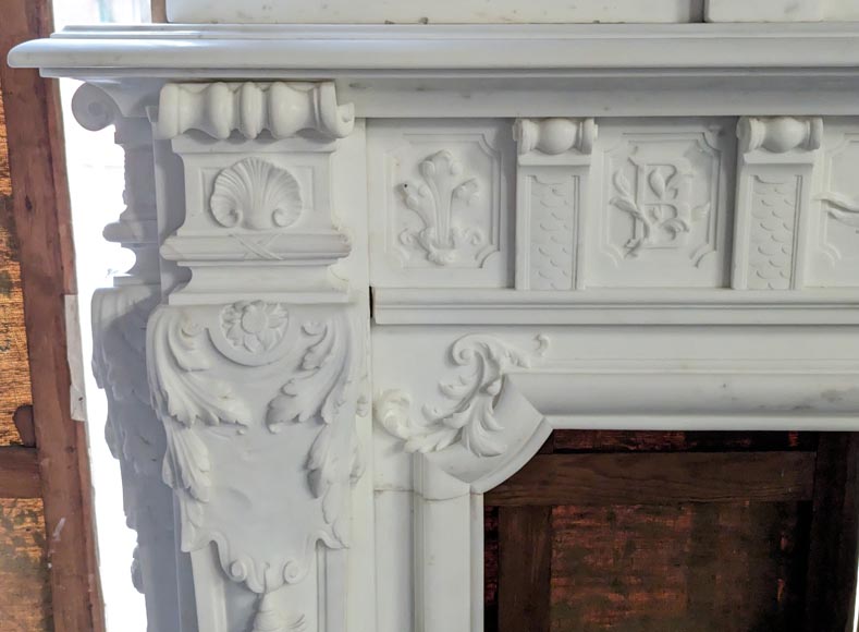 Napoleon III style mantelpiece in Statuario Carrara marble, with mantel top including a clock-6