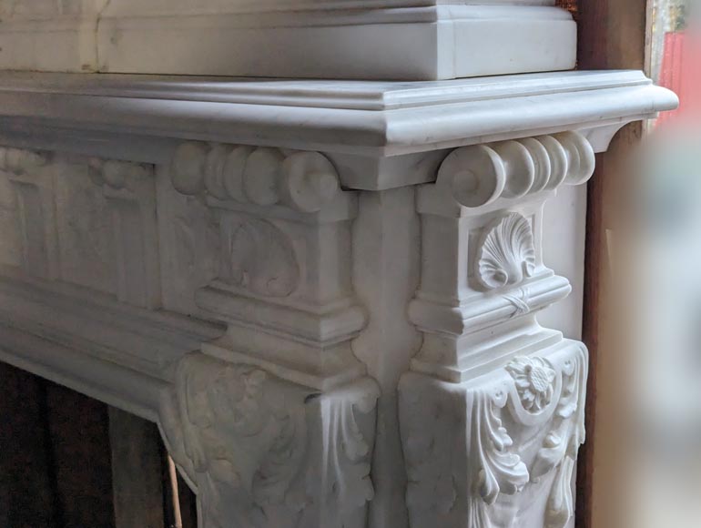 Napoleon III style mantelpiece in Statuario Carrara marble, with mantel top including a clock-10